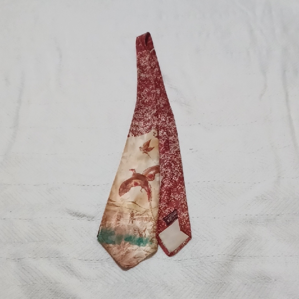 VTG National Shirt Coast to Coast Pheasant Hunting Tie - Soft Silk - 1940s/50s